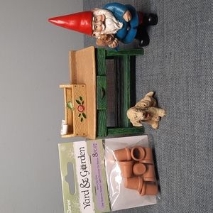 Fairy Gnome Garden Miniature Set Potting Table Pots Squirrel Frog Tool Box Dog